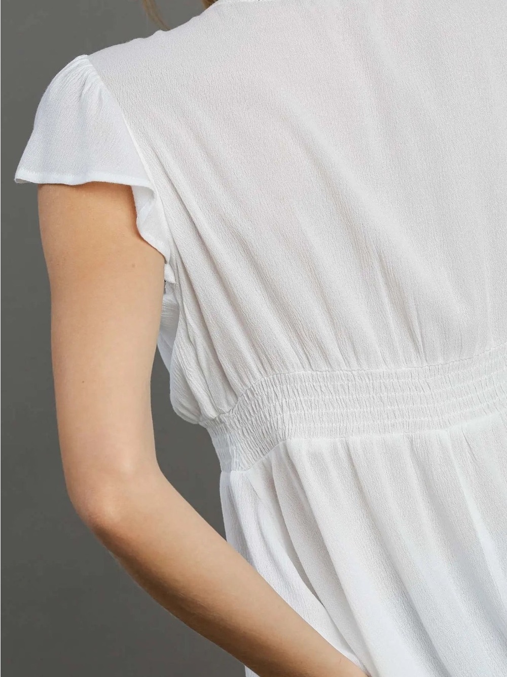 K6151 Trimmed Detail V-Neck Ruffle Sleeve Babydoll Top - Picture 5 of 6